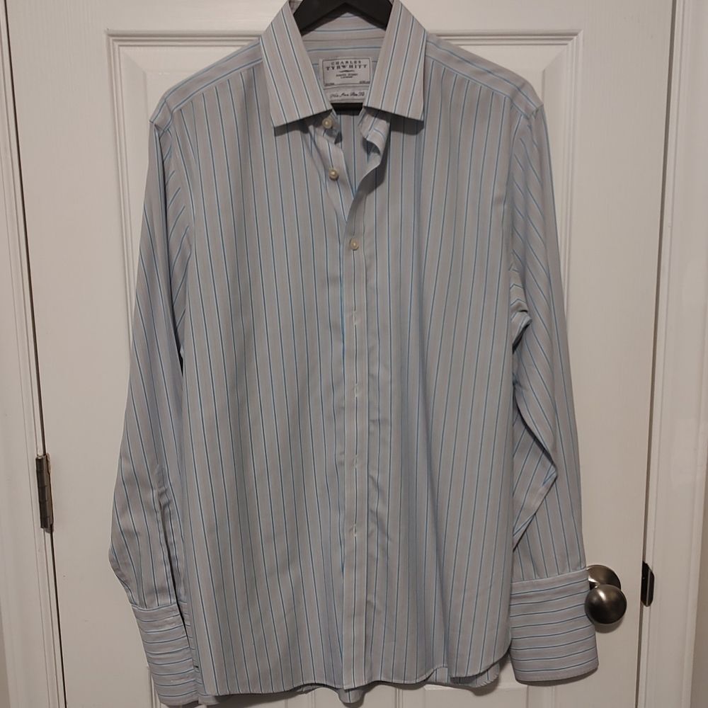 Charles Tyrwhitt Jermyn St London  16.5/34in 42/86cm Blue Grey White Dress Shirt